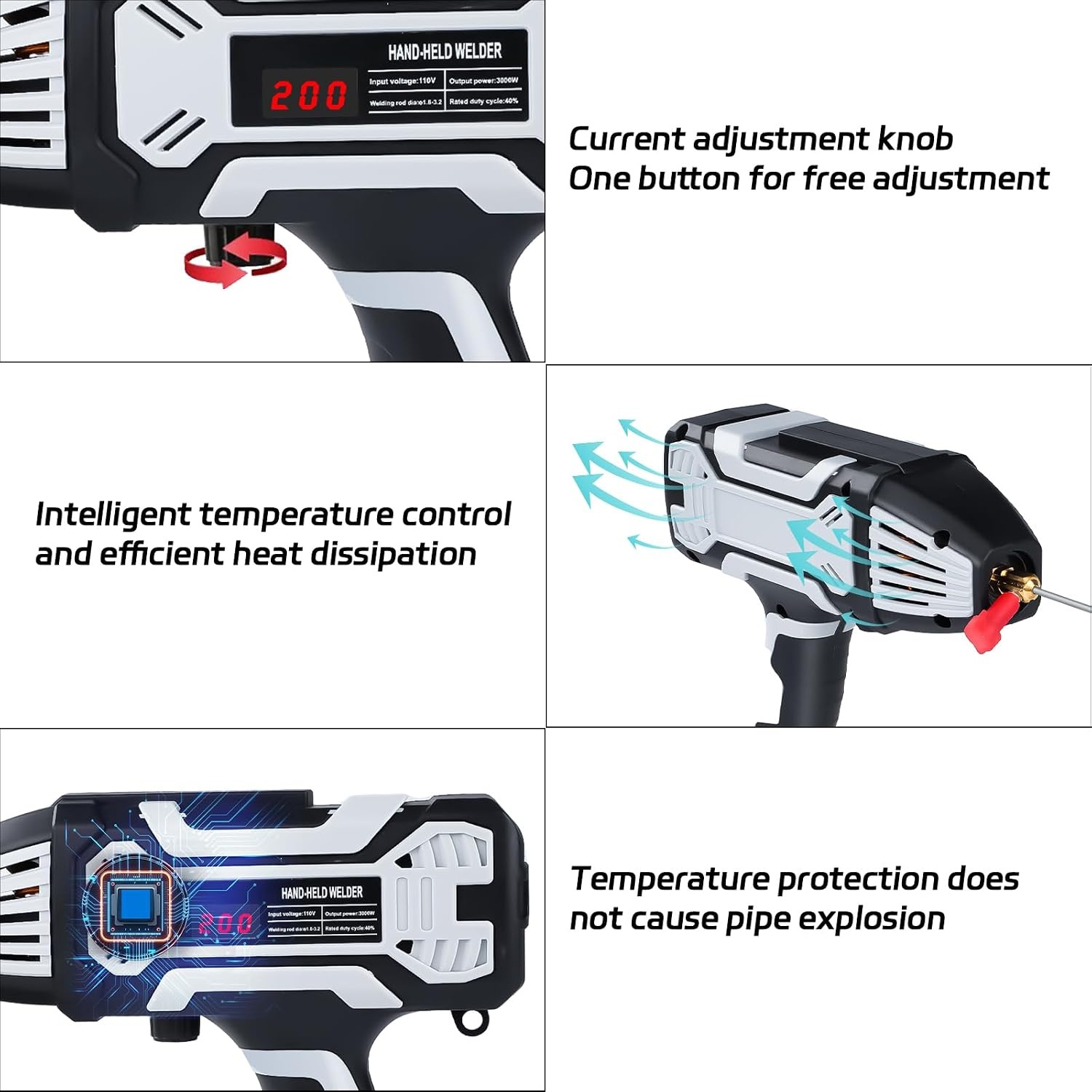 Handlasapparaat, draagbaar 220 V booglasapparaat met 10 lasstaven, 200 A elektroden lasapparaat met IGBT-omvormer, voor 1,6 mm tot 3,2 mm draadstangen