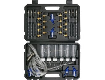 Diesel Leak Off Test Kit Common Rail Tester Leak Off Tester 6 Cylinder Diesel Injector Flow Meter Engine Injection Rail Test Kit with 24 Adapters