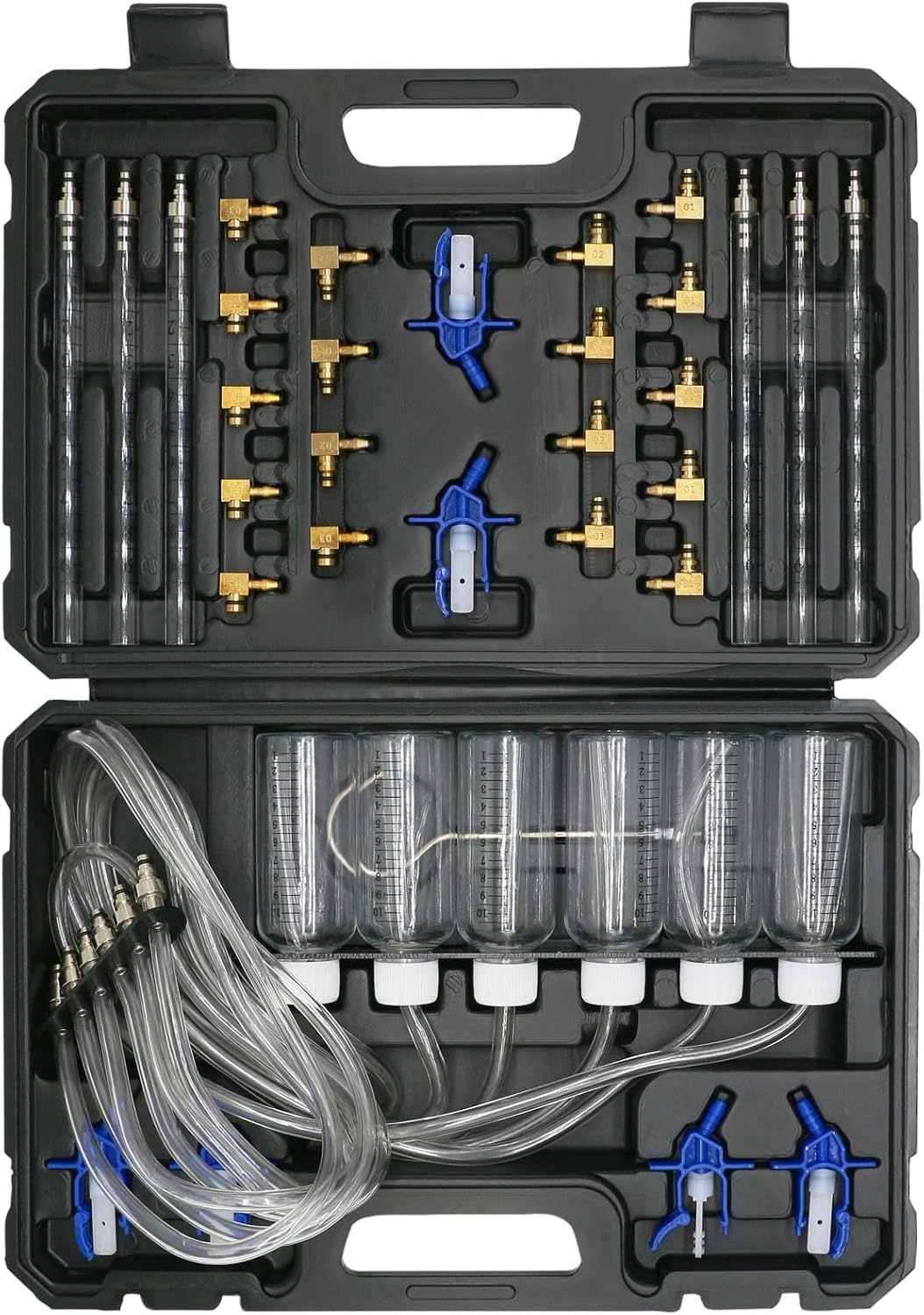 Diesel Leak Off Test Kit Common Rail Tester Leak Off Tester 6 Cylinder Diesel Injector Flow Meter Engine Injection Rail Test Kit with 24 Adapters