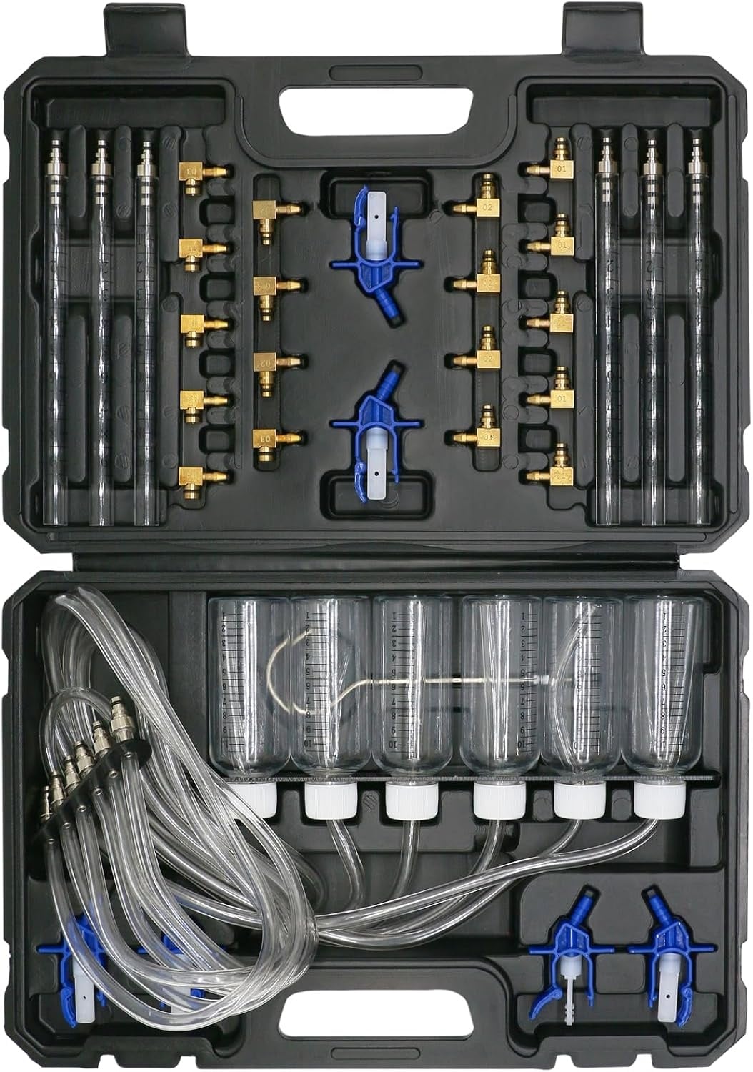 Diesel Leak Off Test Kit Common Rail Tester Leak Off Tester 6 Cylinder Diesel Injector Flow Meter Engine Injection Rail Test Kit with 24 Adapters