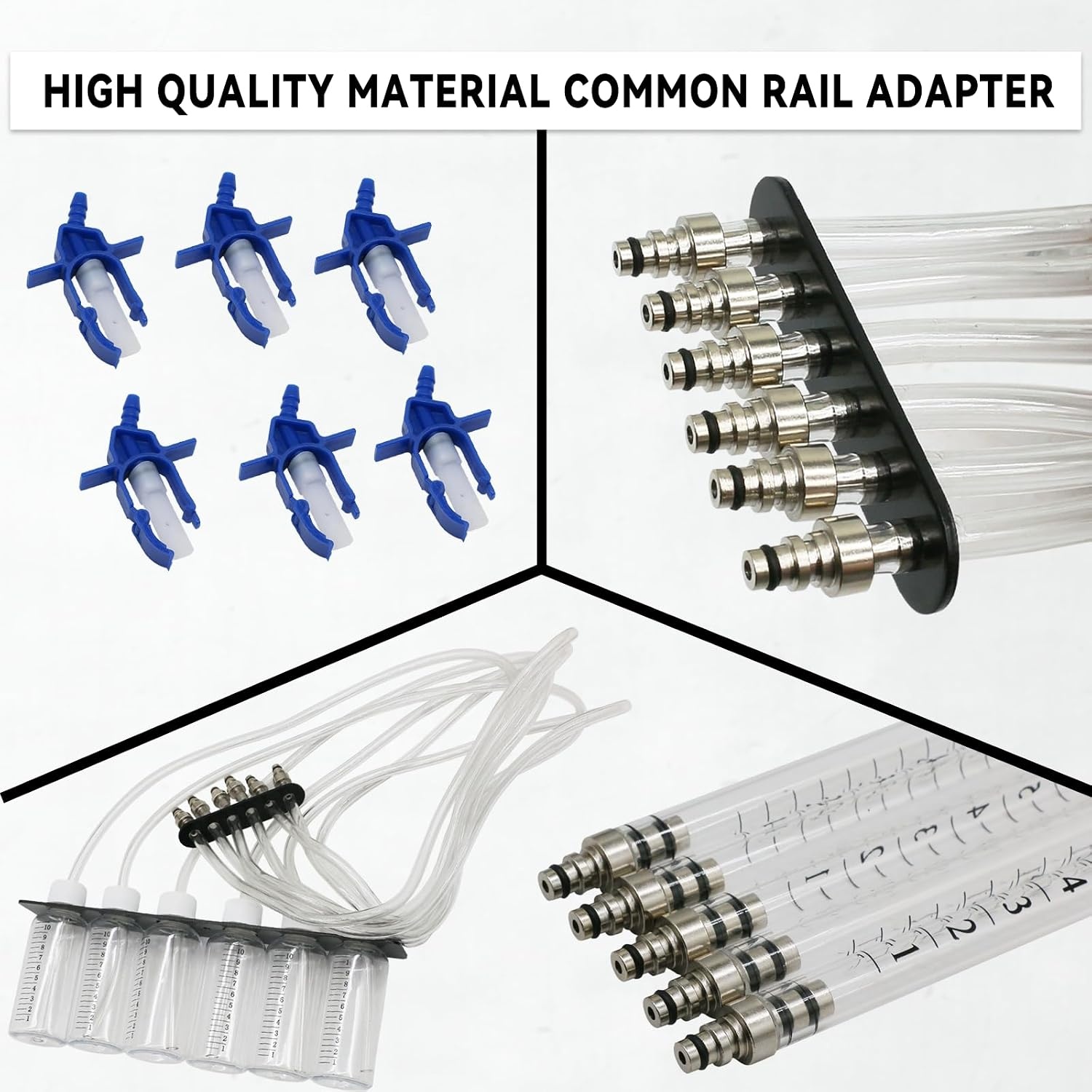 Diesel Leak Off Test Kit Common Rail Tester Leak Off Tester 6 Cylinder Diesel Injector Flow Meter Engine Injection Rail Test Kit with 24 Adapters