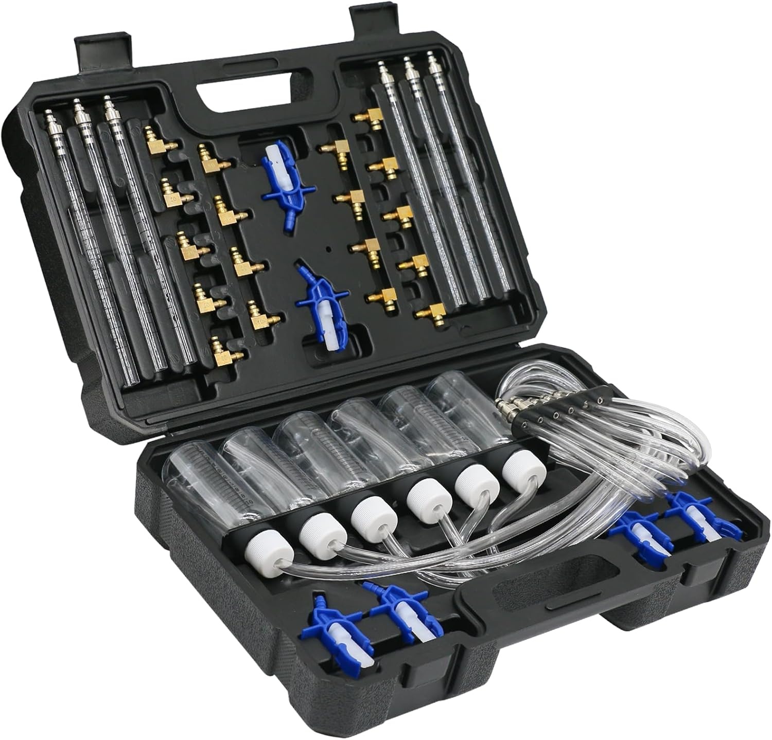 Diesel Leak Off Test Kit Common Rail Tester Leak Off Tester 6 Cylinder Diesel Injector Flow Meter Engine Injection Rail Test Kit with 24 Adapters