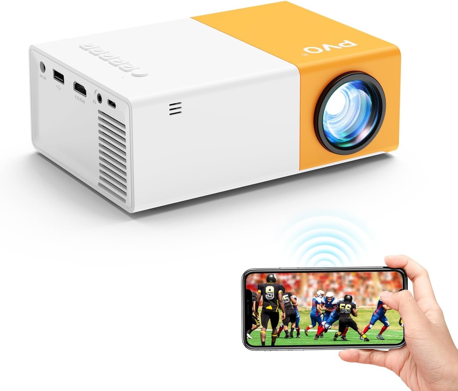 PVO Projector WiFi draagbare filmprojector 1080P, telefoonscherm kan worden gespiegeld op videoprojector via wifi of via datakabel, compatibel met smartphone/tablet/laptop/tv-stick/PS/Type-C/USB-drive