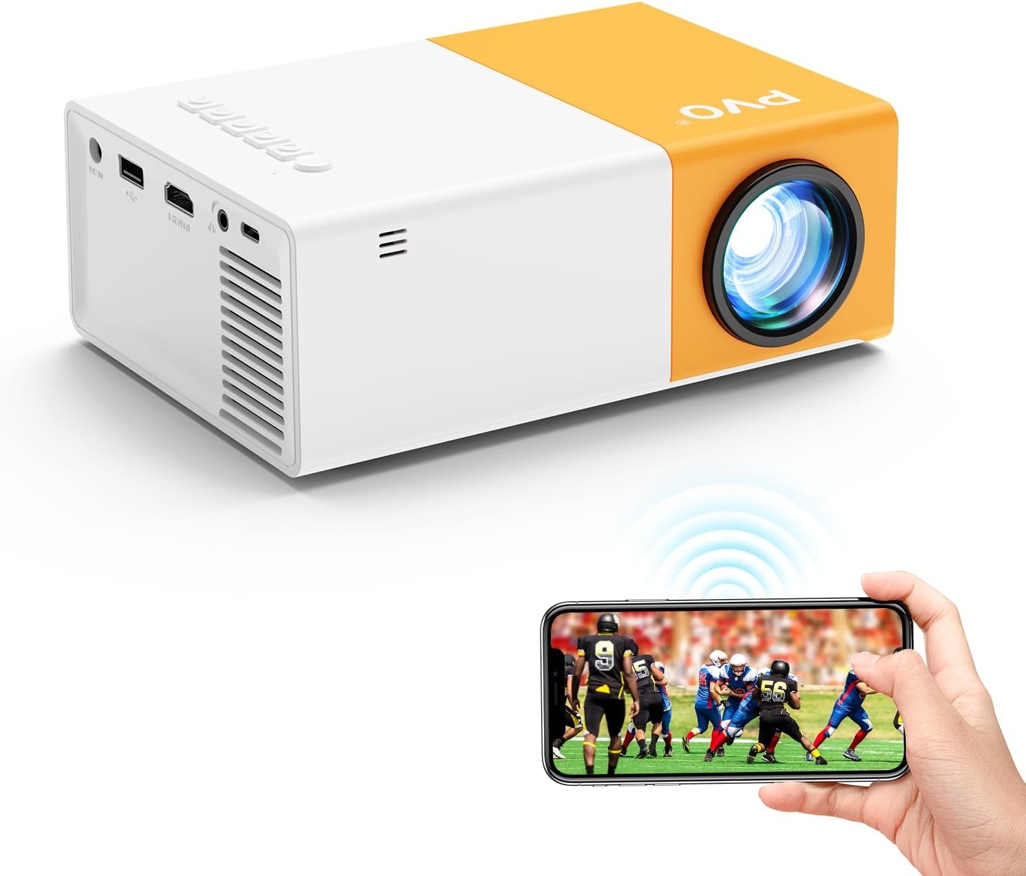 PVO Projector WiFi draagbare filmprojector 1080P, telefoonscherm kan worden gespiegeld op videoprojector via wifi of via datakabel, compatibel met smartphone/tablet/laptop/tv-stick/PS/Type-C/USB-drive