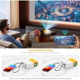 PVO Projector WiFi draagbare filmprojector 1080P, telefoonscherm kan worden gespiegeld op videoprojector via wifi of via datakabel, compatibel met smartphone/tablet/laptop/tv-stick/PS/Type-C/USB-drive