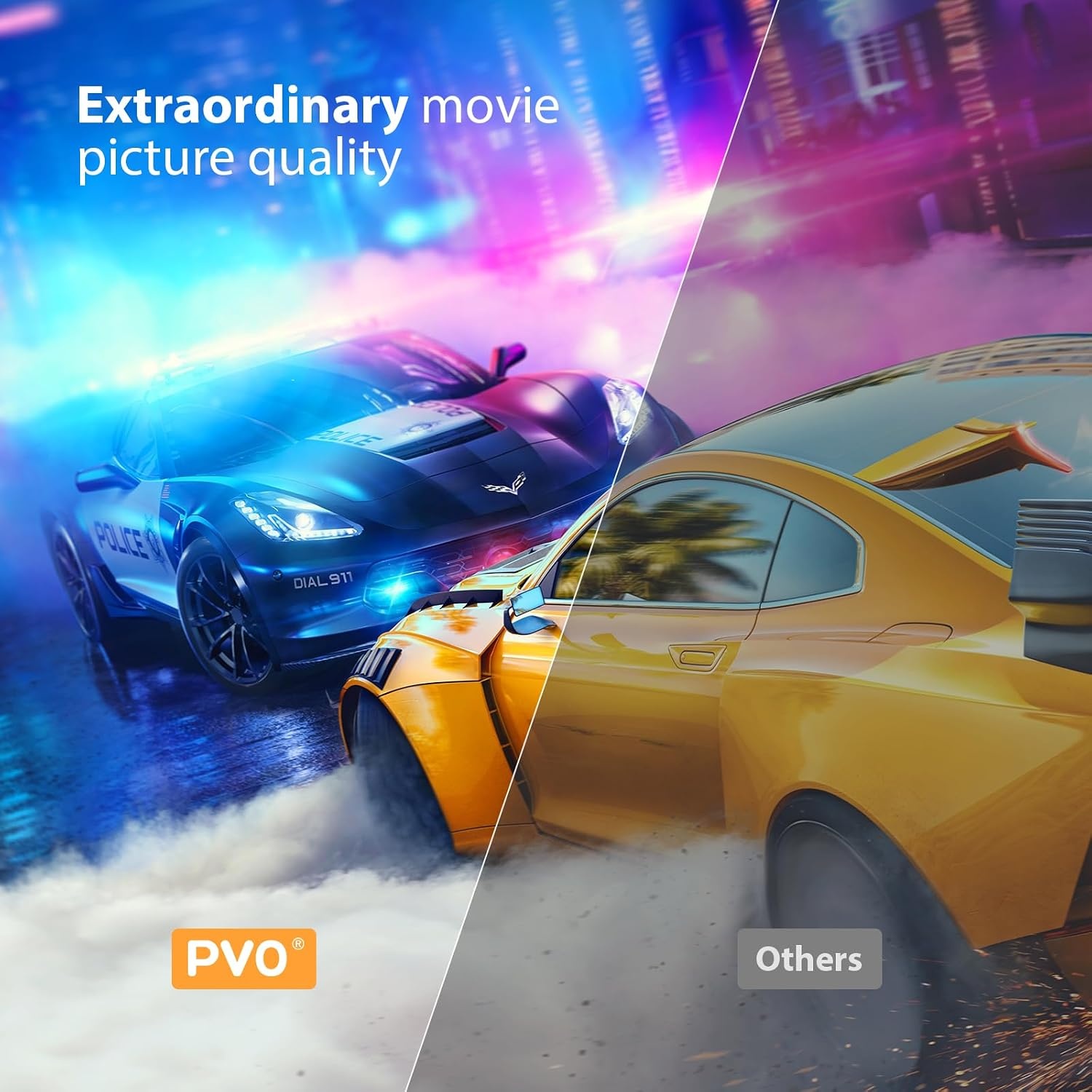 PVO Projector WiFi draagbare filmprojector 1080P, telefoonscherm kan worden gespiegeld op videoprojector via wifi of via datakabel, compatibel met smartphone/tablet/laptop/tv-stick/PS/Type-C/USB-drive