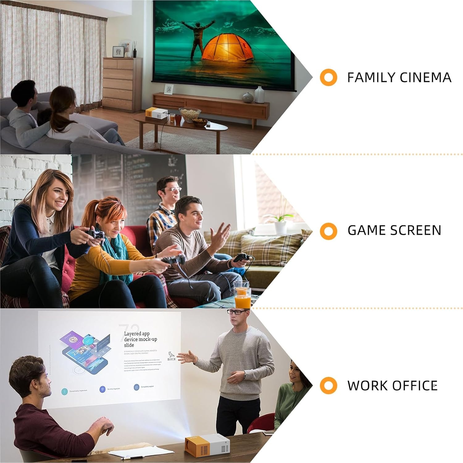 PVO Projector WiFi draagbare filmprojector 1080P, telefoonscherm kan worden gespiegeld op videoprojector via wifi of via datakabel, compatibel met smartphone/tablet/laptop/tv-stick/PS/Type-C/USB-drive