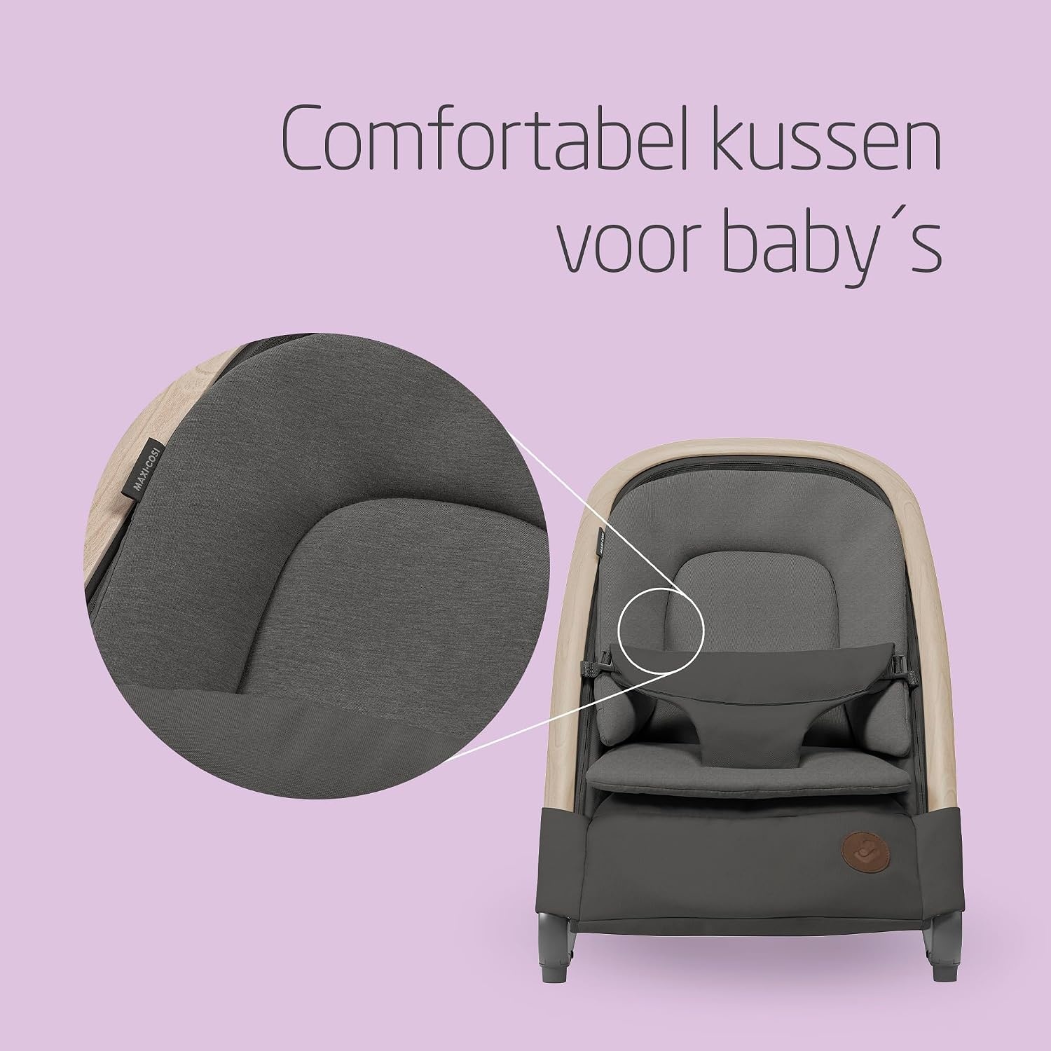 Maxi-Cosi Kori 2-in-1 Baby wipstoel met Speelgoedboog, 0-2 jaar, tot 15 kg, Baby Bouncer, 3 Ligstanden met één Hand, Easy-in Harnas, Lichtgewicht en Compact, 2 Speeltjes, Eco Care, Beyond Graphite