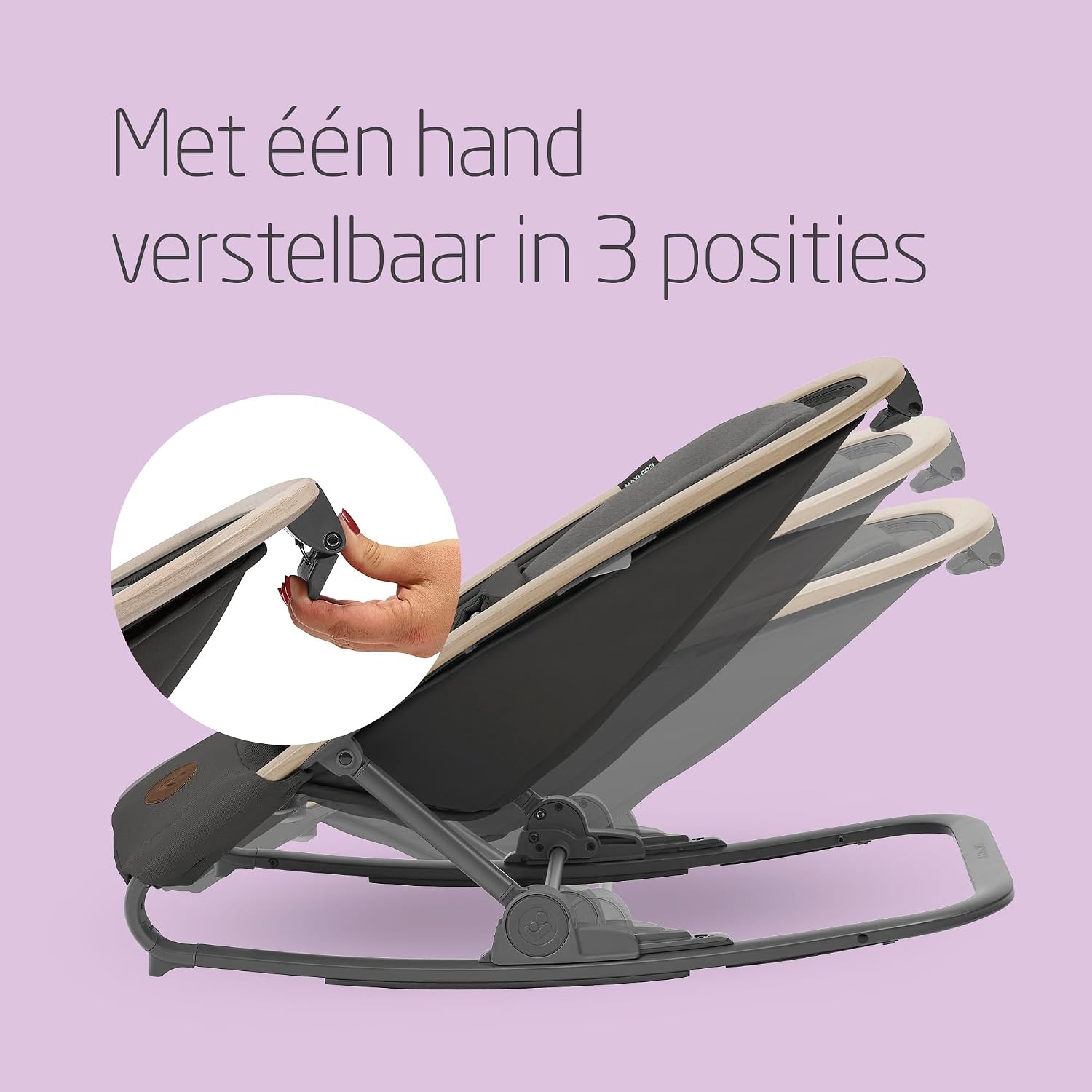 Maxi-Cosi Kori 2-in-1 Baby wipstoel met Speelgoedboog, 0-2 jaar, tot 15 kg, Baby Bouncer, 3 Ligstanden met één Hand, Easy-in Harnas, Lichtgewicht en Compact, 2 Speeltjes, Eco Care, Beyond Graphite