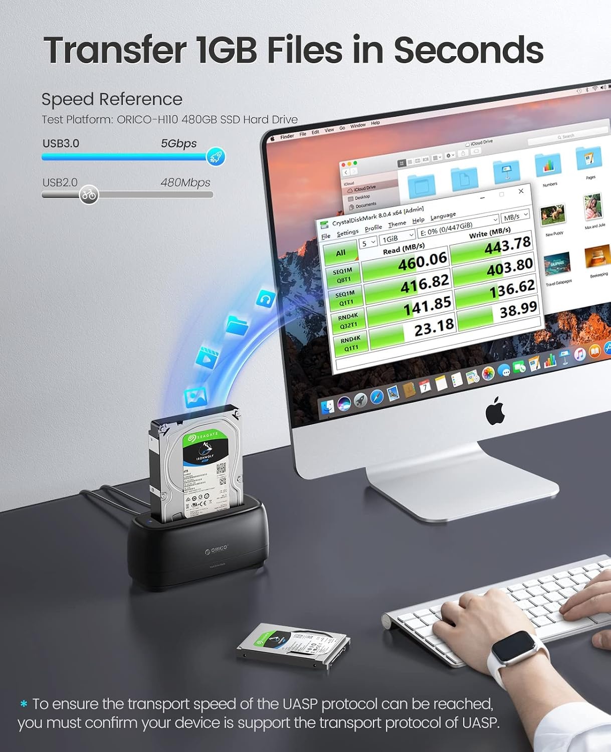 ORICO 3,5 inch harde schijf docking station USB 3.0 harde schijf behuizing voor SATA 2.5" en 3.5" HDD SSD, harde schijf lezer ondersteunt UASP en 20TB schijven (DD18U3)