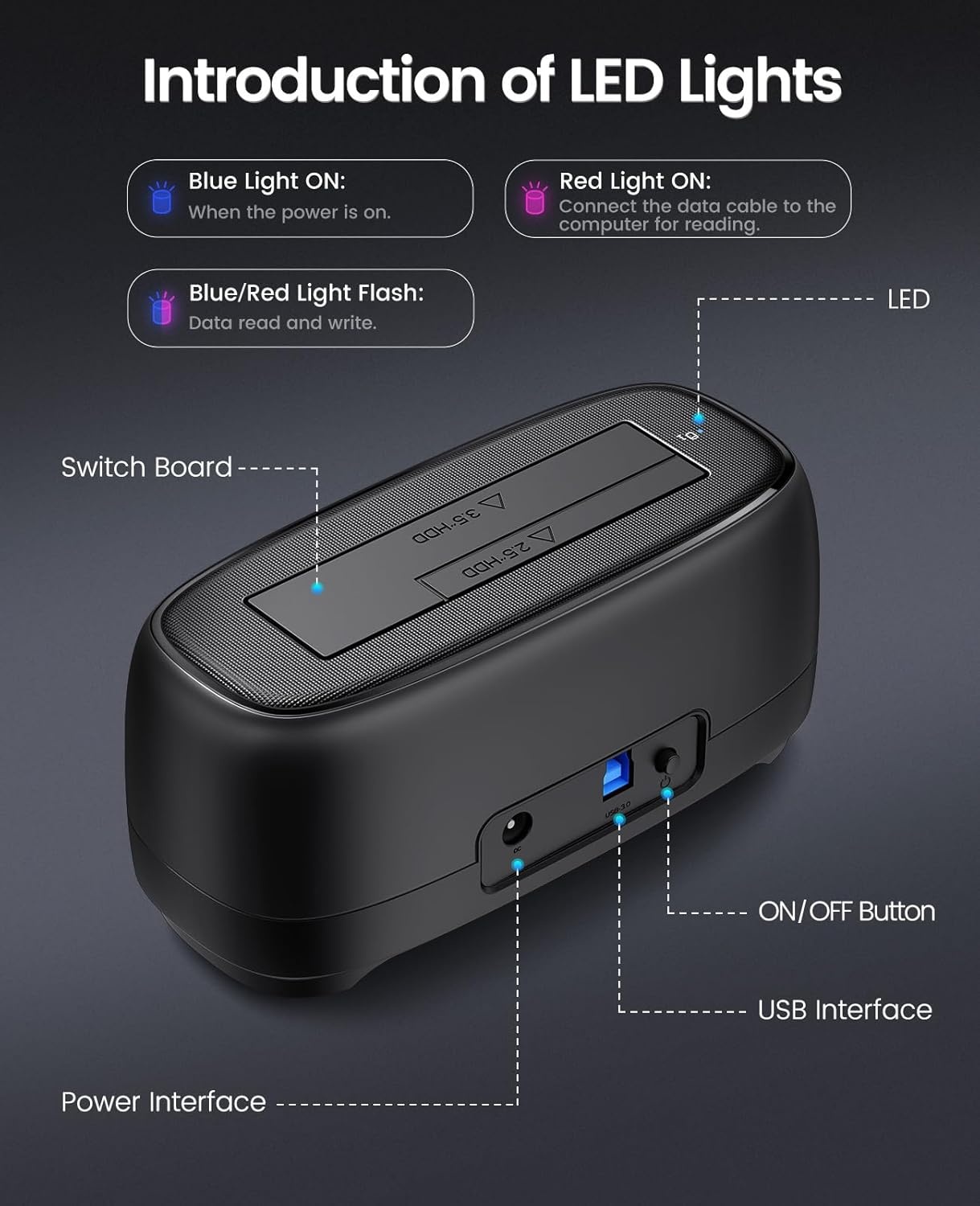 ORICO 3,5 inch harde schijf docking station USB 3.0 harde schijf behuizing voor SATA 2.5" en 3.5" HDD SSD, harde schijf lezer ondersteunt UASP en 20TB schijven (DD18U3)