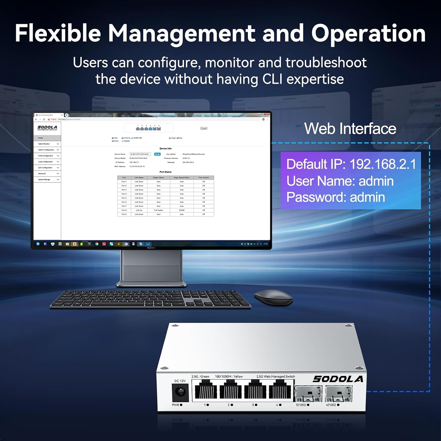 SODOLA 4-poorts 2.5G Smart Web Ethernet Switch