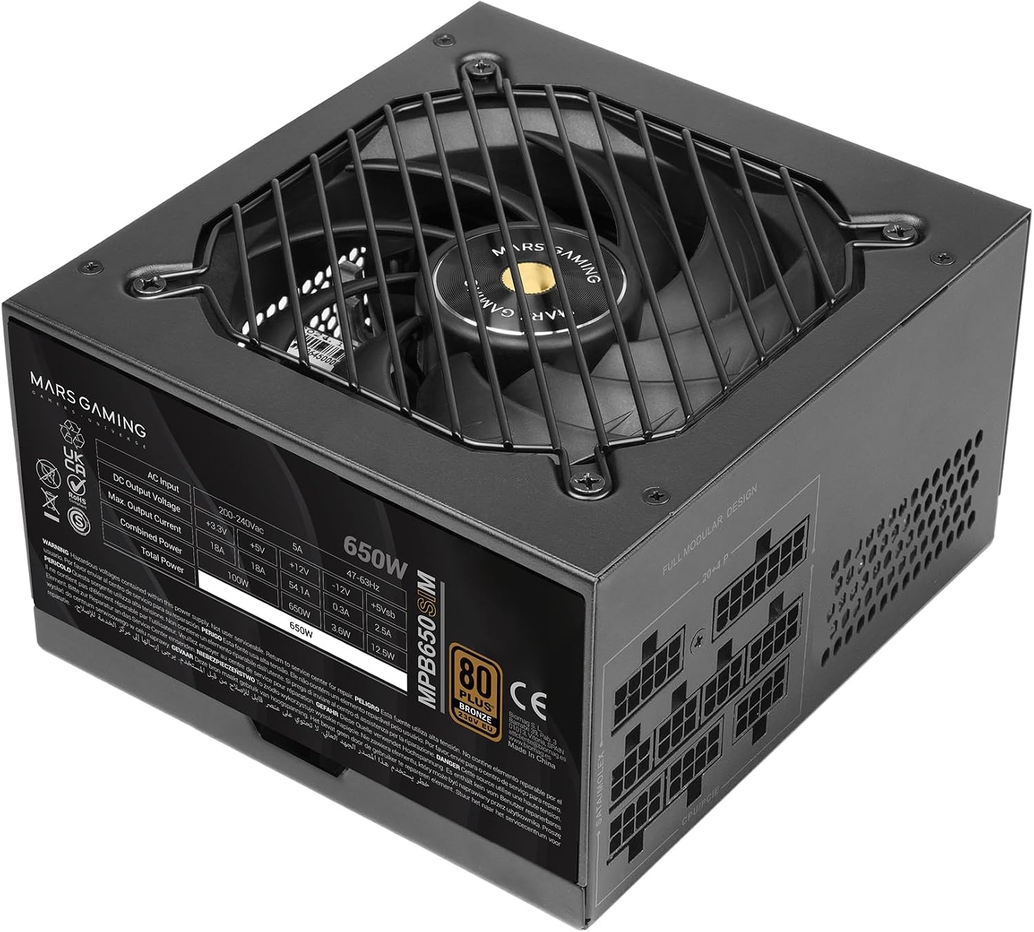 Mars Gaming MPB650SIM, Full Modular ATX 650W Power Supply, 7 Years Warranty, 80Plus Bronze 230V EU, SI 120mm Fan, AI2-RPM Technology, DC-DC and SMD, Japanese Capacitors 105 °C, White