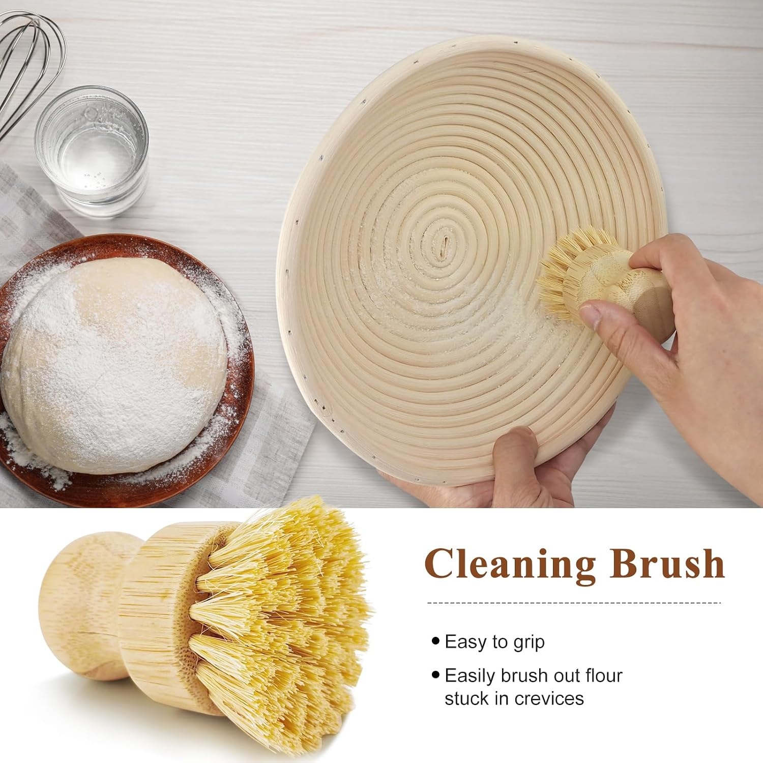 Banneton Banneton broodmandje voor zuurdesembroodbakken: 23 cm ronde & 25 cm ovale rotan mand met inleg + broodschraper + borstel + bakgeschenken voor professionele en thuisbakkers