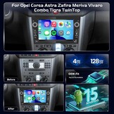 4+128GB Android Car Radio for Opel Corsa Astra Zafira Vivaro, Wireless CarPlay Android Car, IPS Touchscreen, GPS WiFi USB Bluetooth, Plug & Play Radio + Rear View Camera