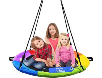 Trekassy Nestschommel, voor buiten, 317 kg, met 3 meter schommelriemen, 2 stuks belastbare 700 kg, schommelset, schijfschommel voor kinderen, volwassenen, tuin, binnen (kleurrijk)