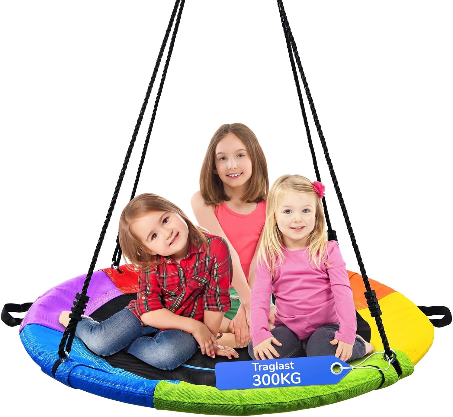 Trekassy Nestschommel, voor buiten, 317 kg, met 3 meter schommelriemen, 2 stuks belastbare 700 kg, schommelset, schijfschommel voor kinderen, volwassenen, tuin, binnen (kleurrijk)
