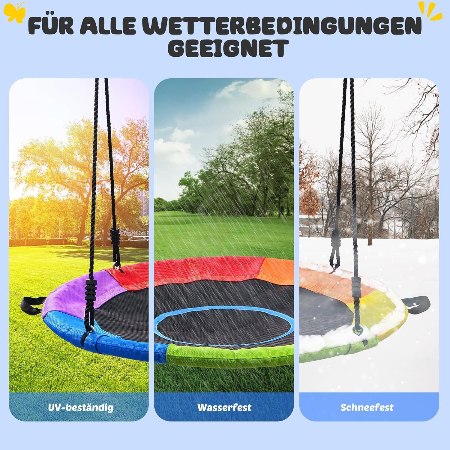 Trekassy Nestschommel, voor buiten, 317 kg, met 3 meter schommelriemen, 2 stuks belastbare 700 kg, schommelset, schijfschommel voor kinderen, volwassenen, tuin, binnen (kleurrijk)
