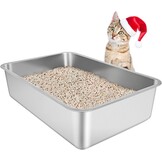IKITCHEN Roestvrijstalen kattenbak, grote metalen kattenbak voor katten en konijnen, absorbeert nooit geuren, vlekvrij, roestvrij, plakt niet glad oppervlak, antislip rubberen bodem, 40 cm L x 33 cm B