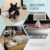 IKITCHEN Roestvrijstalen kattenbak, grote metalen kattenbak voor katten en konijnen, absorbeert nooit geuren, vlekvrij, roestvrij, plakt niet glad oppervlak, antislip rubberen bodem, 40 cm L x 33 cm B