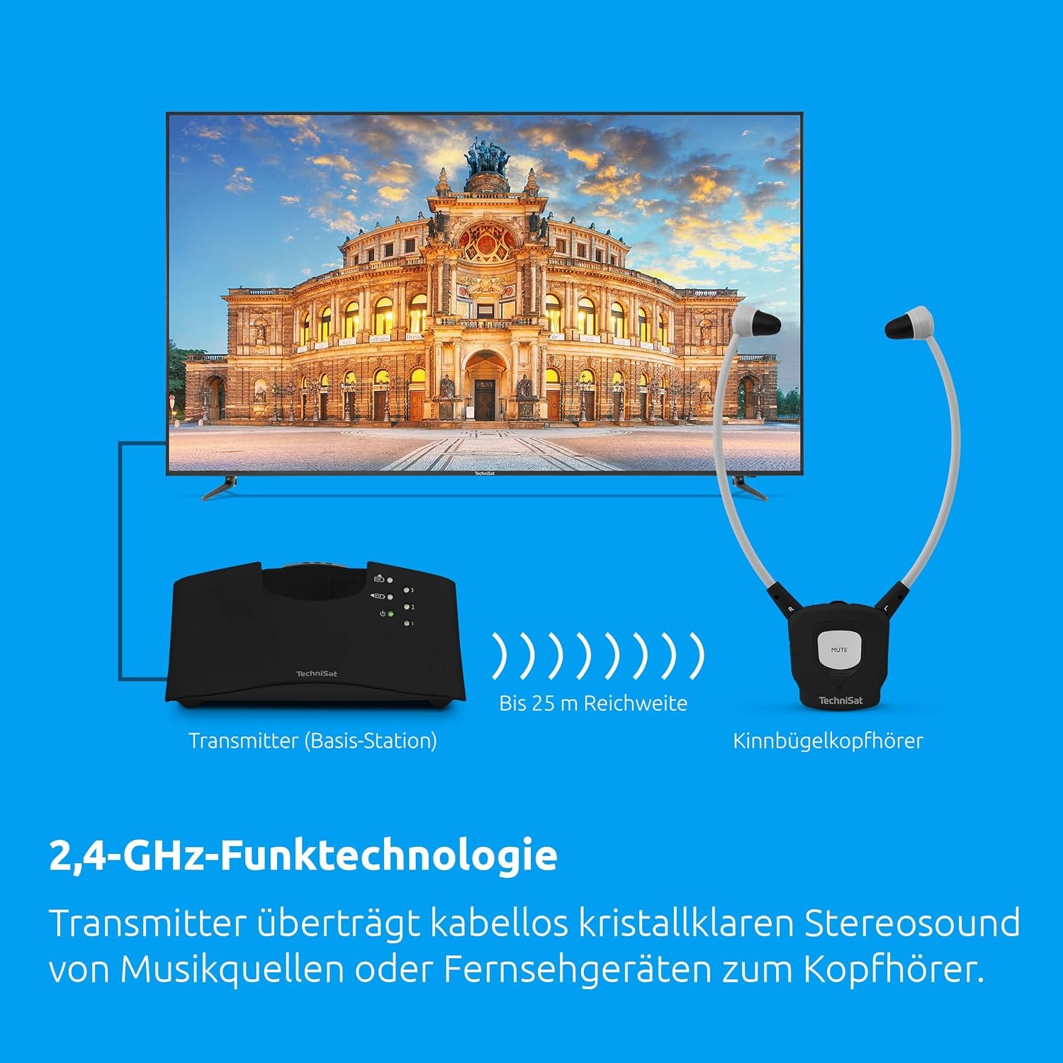 TechniSat STEREOMAN ISI 3 Wireless Stereo Wireless Headphones for Television and Music Systems with Docking Station, Black