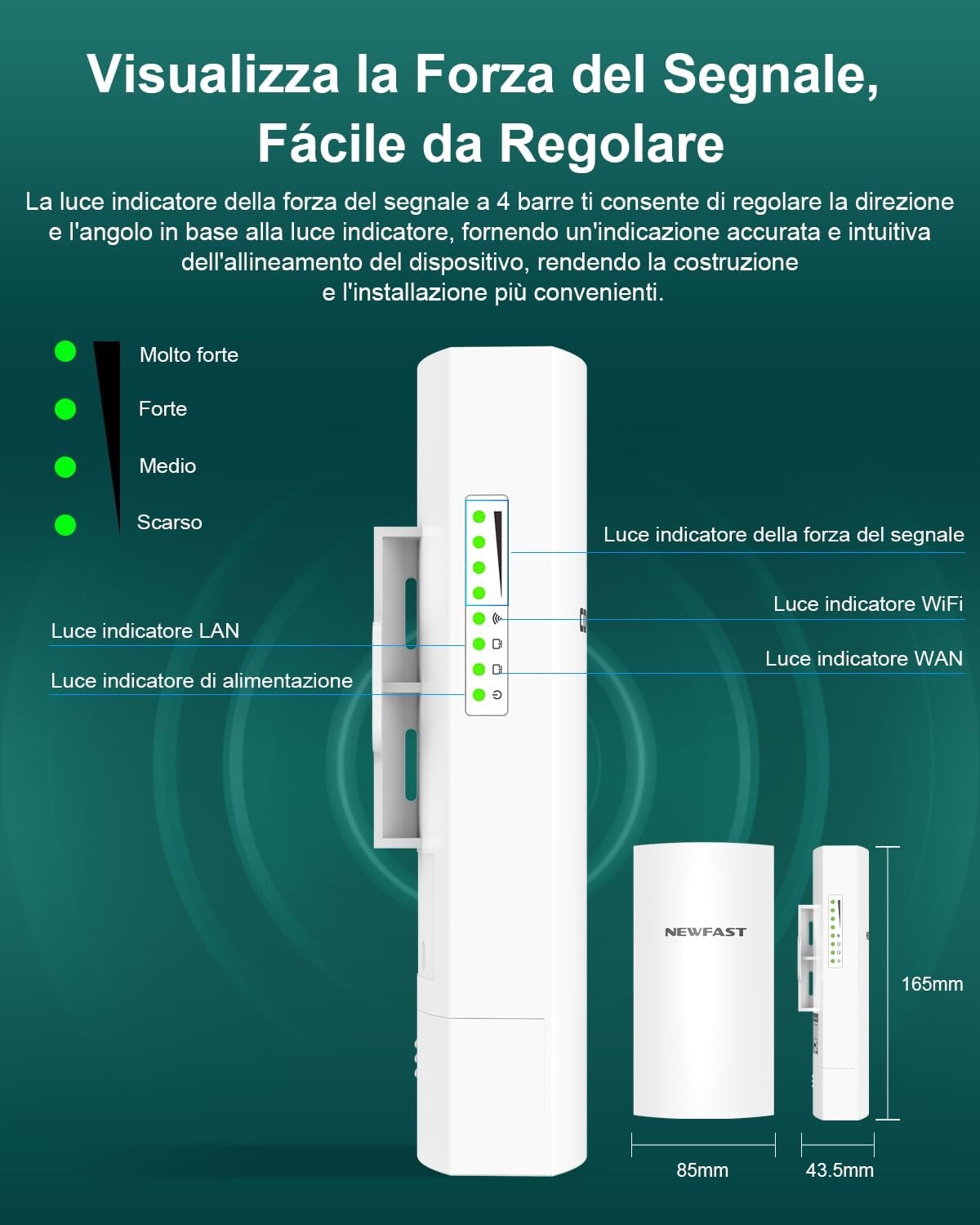 NEWFAST Externe access point, 3 km, externe WLAN-brug, 5,8 GHz, 300 Mbps, Wireless Bridge met 11 dBi antenne, LAN-aansluiting, PTP/PTMP-verbinding (2 stuks)