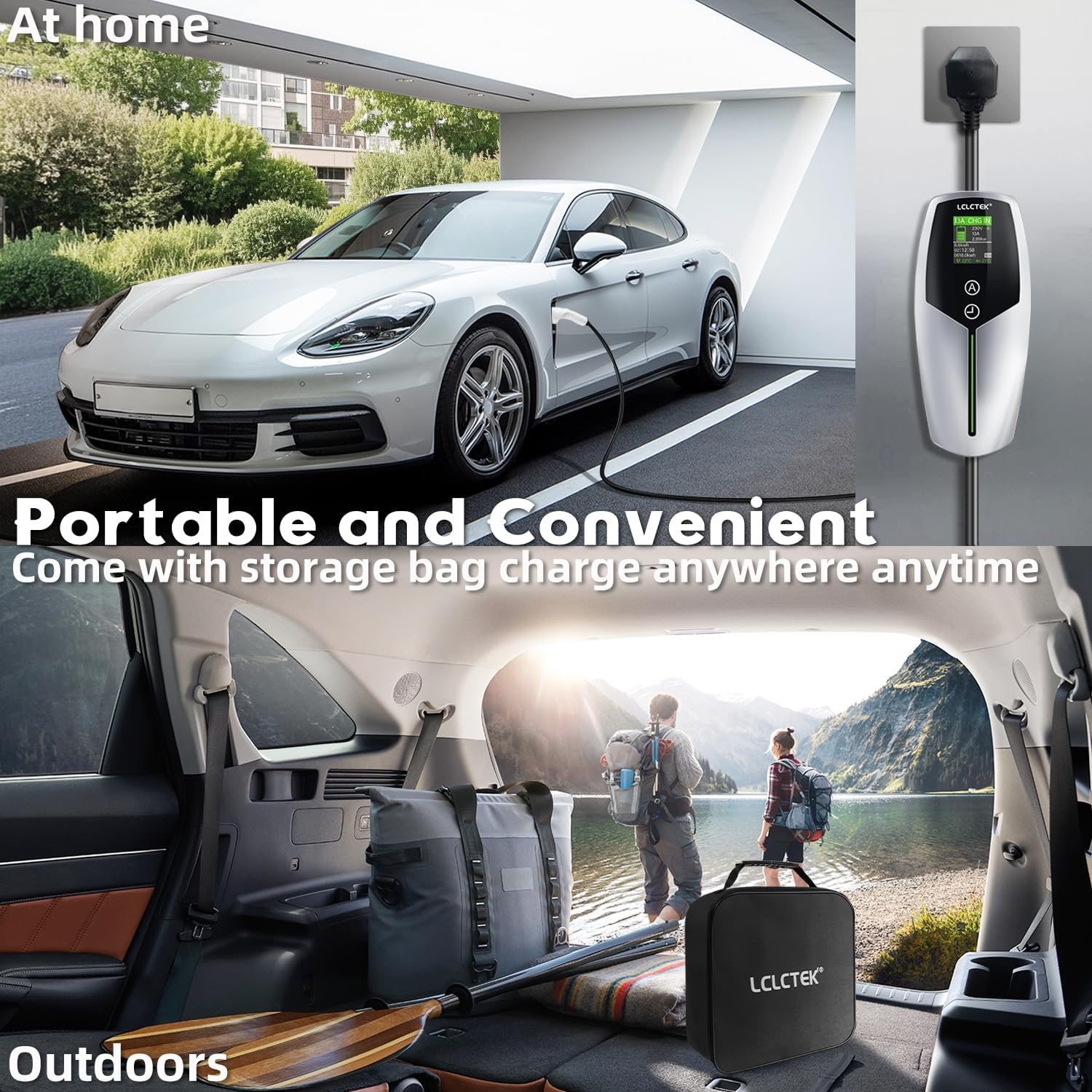 3KW EV Charger Cable Type 2 to 3 Pin Plug 8-meter,Portable UK 3 Pin EV Charger,Electric Car Charger [6/8/10/13A],EV Car Charger with LED Display,IP65 Waterproof,Type 2 Cable EVs and PHEV