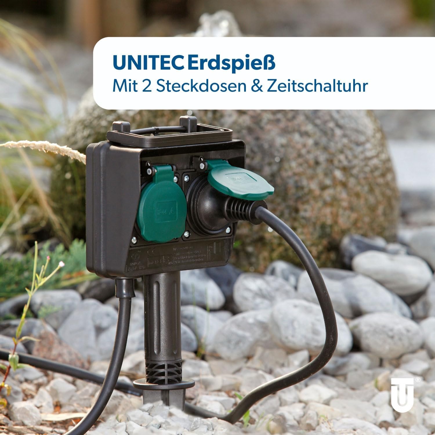 UNITEC 44202 grondpen met dubbel stopcontact, 1,5 m voedingskabel