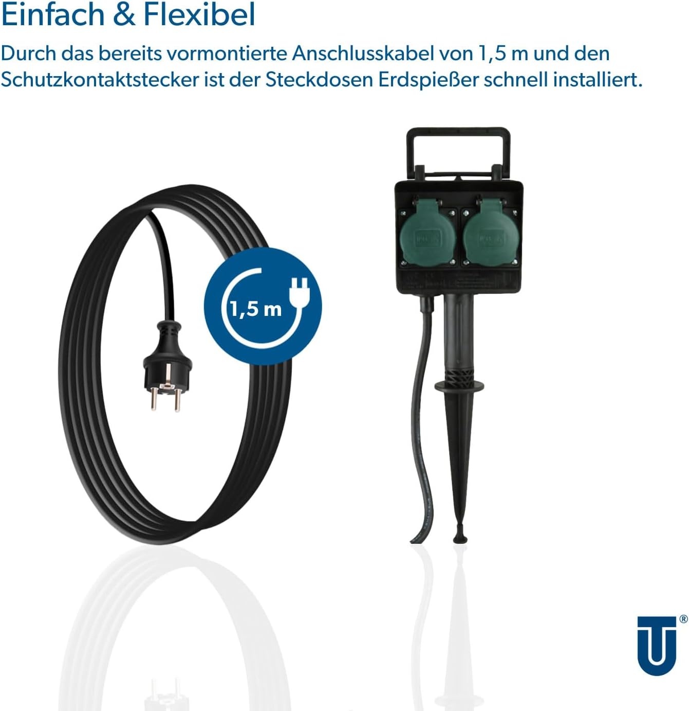 UNITEC 44202 grondpen met dubbel stopcontact, 1,5 m voedingskabel