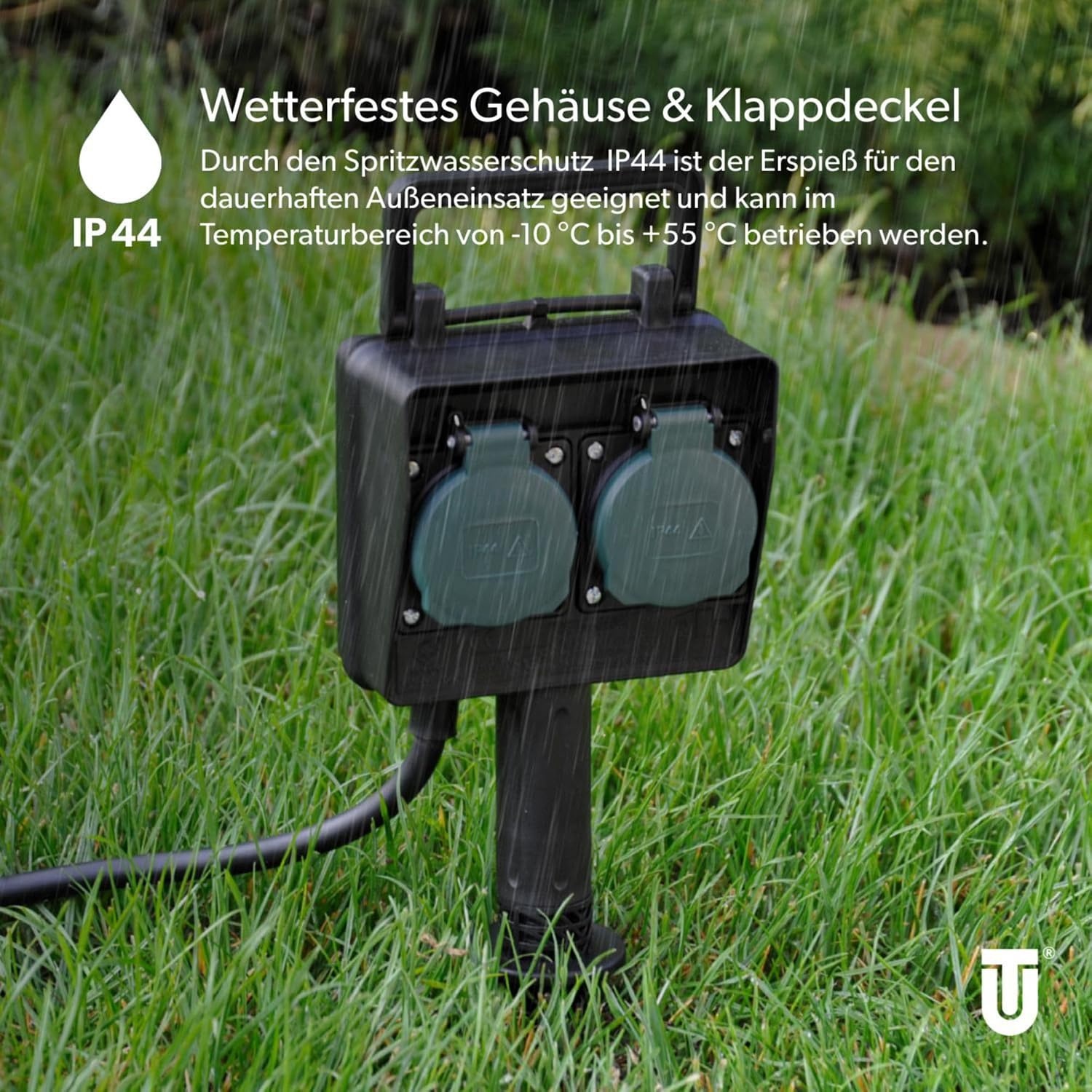 UNITEC 44202 grondpen met dubbel stopcontact, 1,5 m voedingskabel