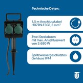 UNITEC 44202 grondpen met dubbel stopcontact, 1,5 m voedingskabel