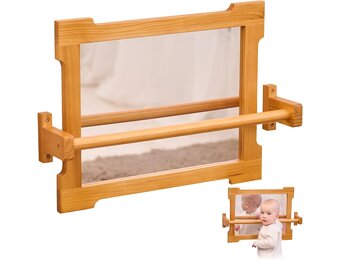 Montessori Wandspiegel met Houten Stang voor Peuters: Leren Lopen met 34% Korting!
