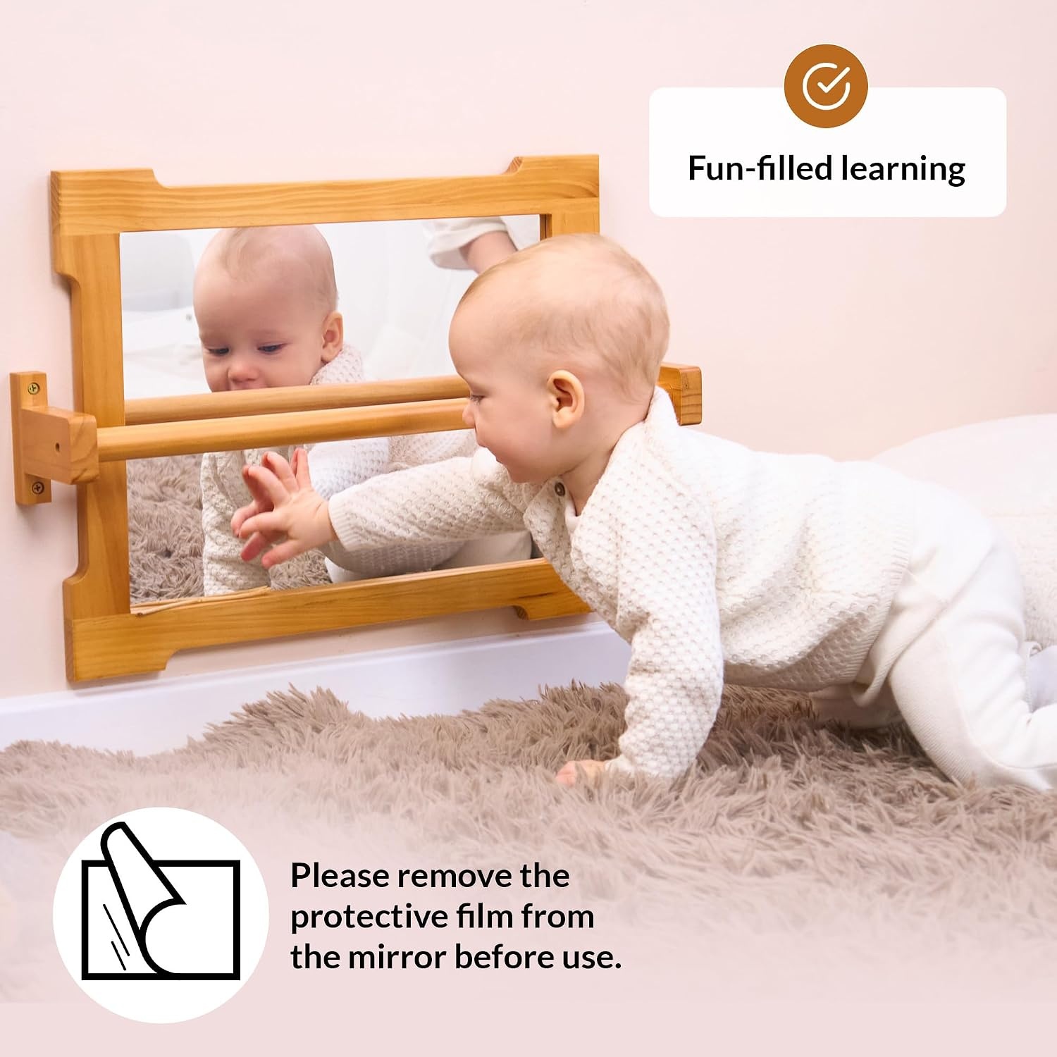 Montessori Wandspiegel met Houten Stang voor Peuters: Leren Lopen met 34% Korting!