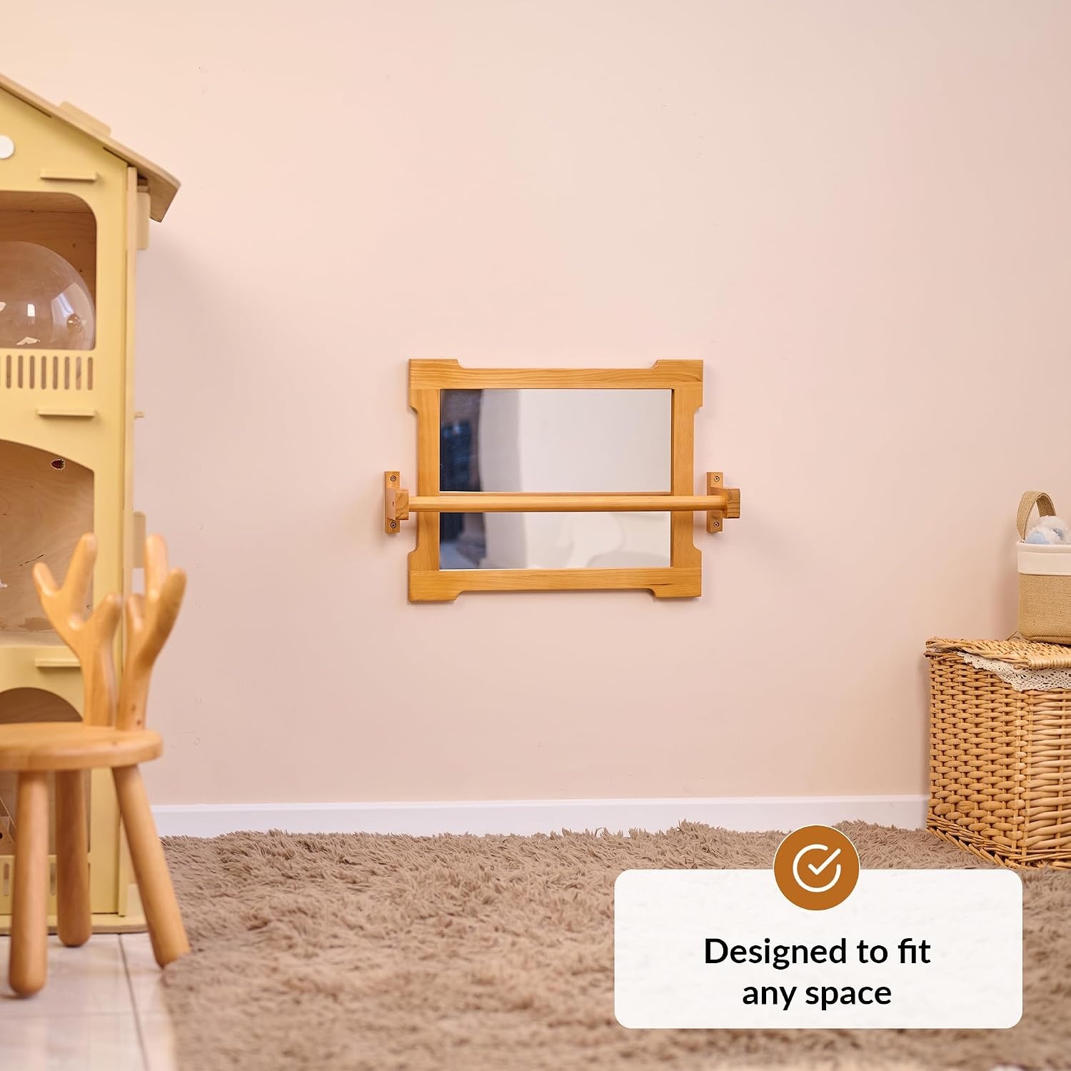 Montessori Wandspiegel met Houten Stang voor Peuters: Leren Lopen met 34% Korting!