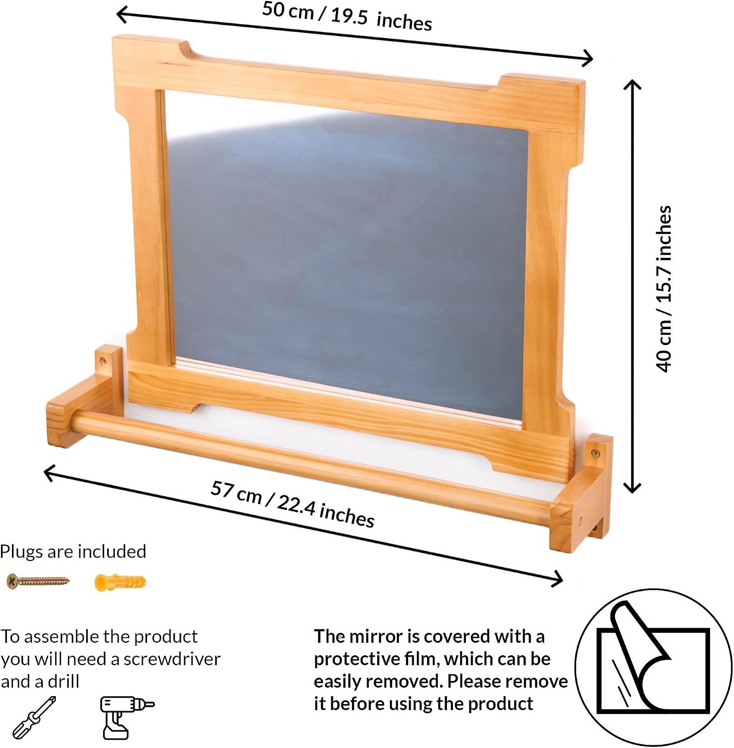 Montessori Wandspiegel met Houten Stang voor Peuters: Leren Lopen met 34% Korting!