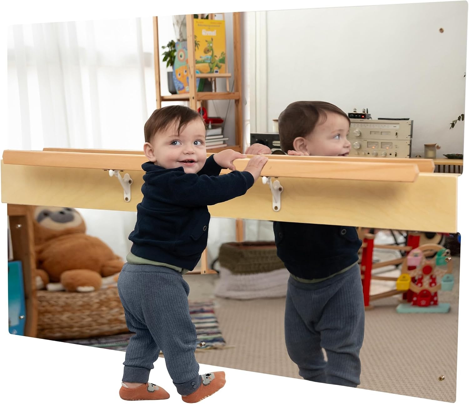 Montessori Wandspiegel met Houten Stang voor Peuters: Leren Lopen met 34% Korting!