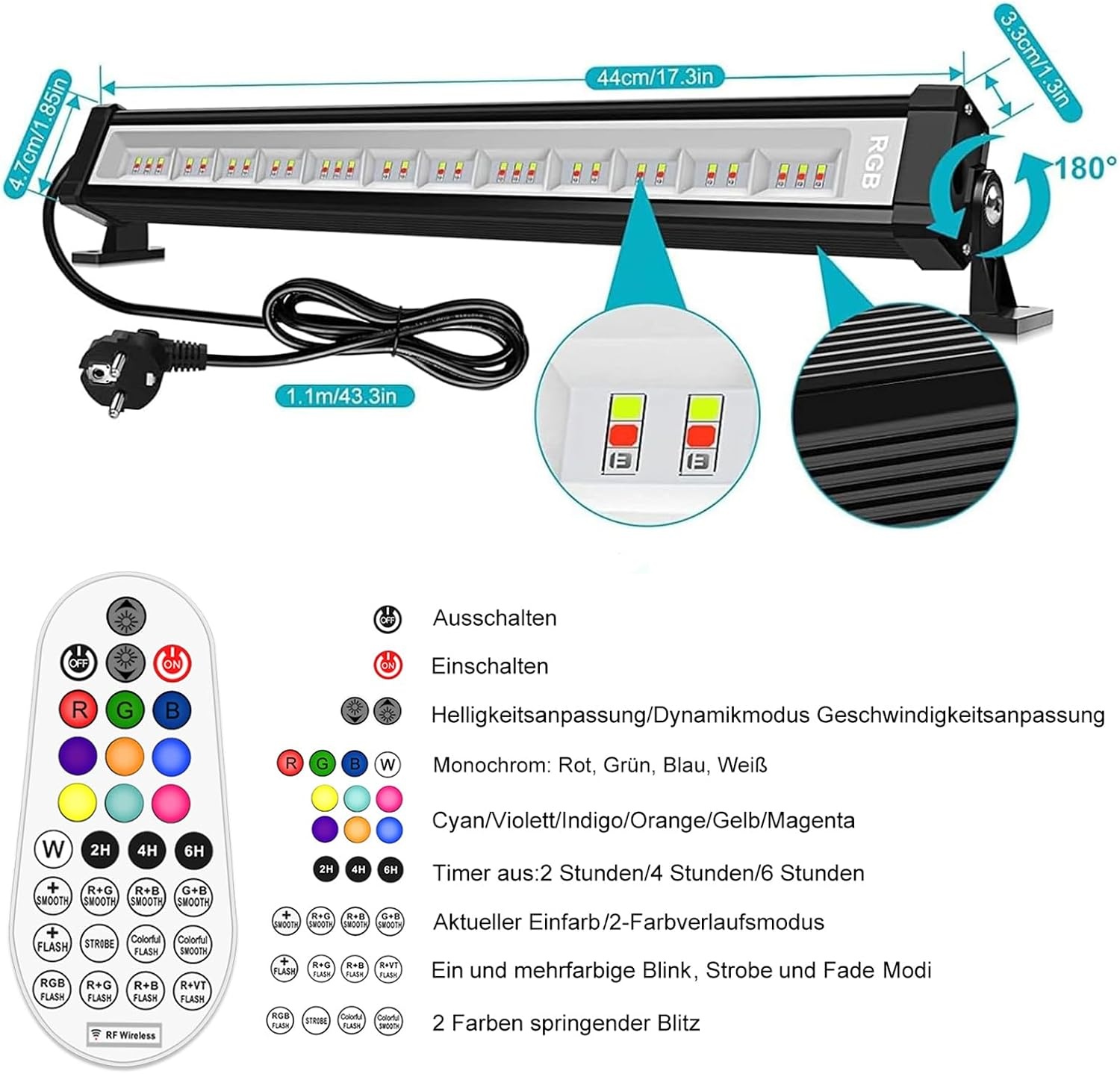LED Wandlampen Set 2x 42W IP66 | RGB Kleuren met Afstandsbediening