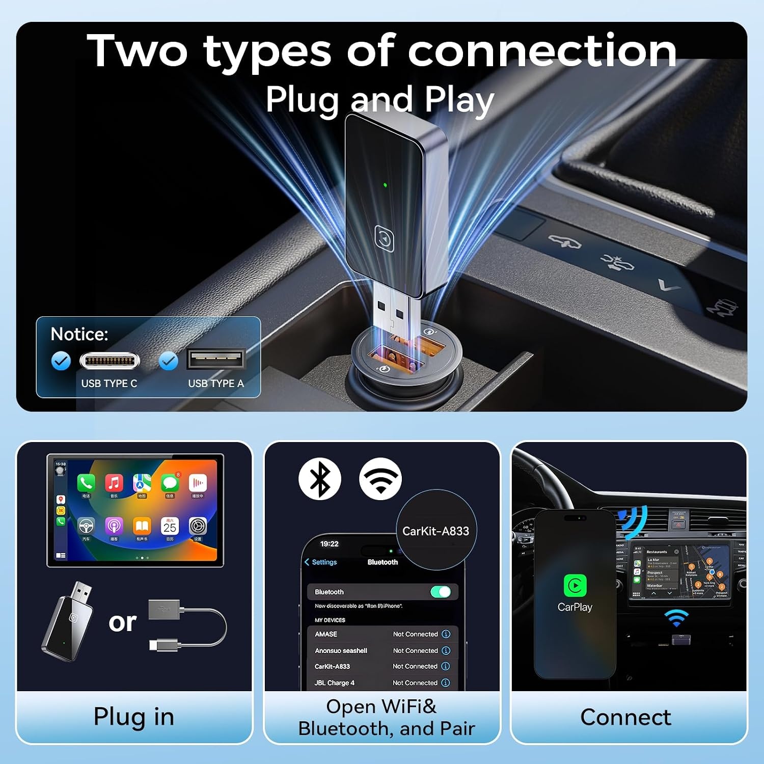 Draadloze CarPlay Adapter - Van Bedraad naar Draadloos (58% Korting!)