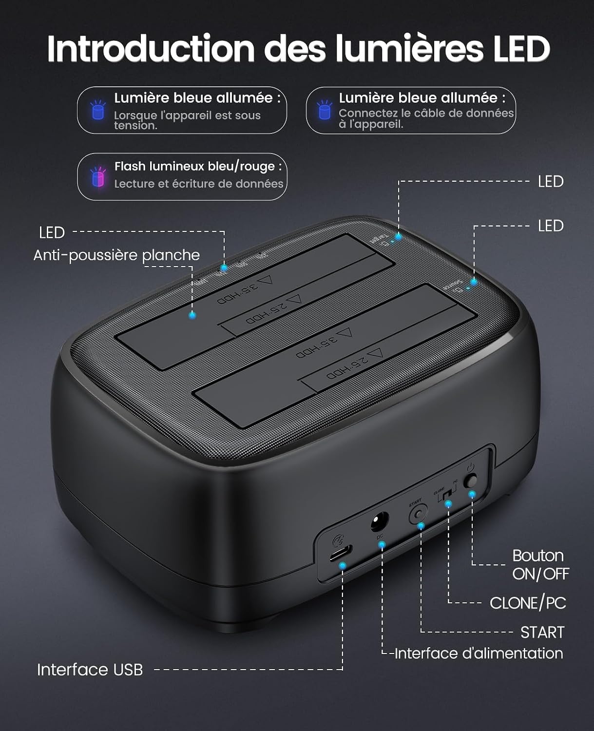 Docking Station 2x HDD/SSD 20TB, Klonen, USB 3.2 Type C, 33% Korting