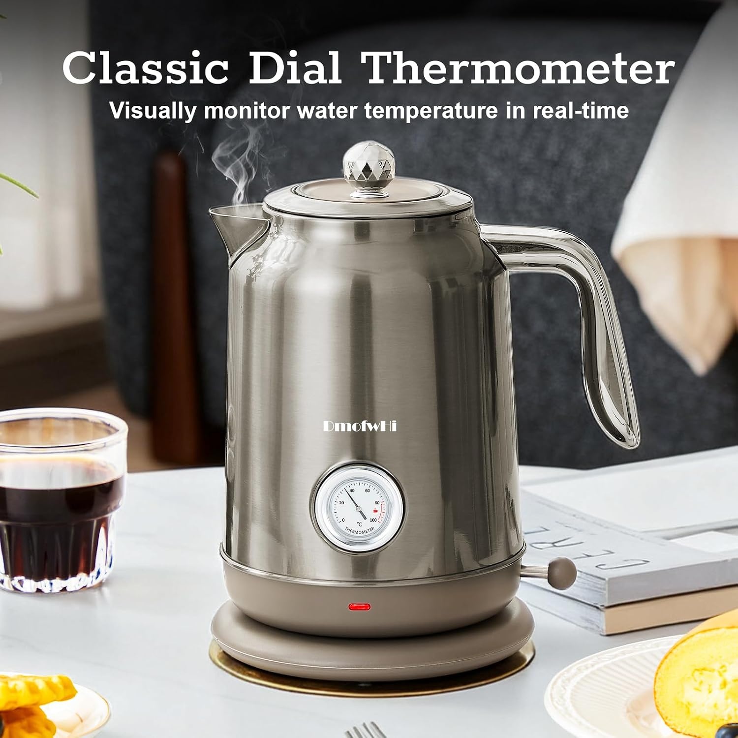 Retro Elektrische Waterkoker RVS 1.7L 1500W met Temperatuurindicator - 34% Korting