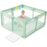 COMOMY Kinderbox voor baby's en peuters, 127x 127 x 66 cm, box voor baby's en 4 trekringen, zacht en ademend net, activiteitencentrum voor kinderen, Groen