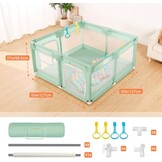 COMOMY Kinderbox voor baby's en peuters, 127x 127 x 66 cm, box voor baby's en 4 trekringen, zacht en ademend net, activiteitencentrum voor kinderen, Groen