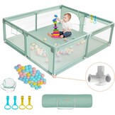 COMOMY Kinderbox voor baby's en peuters, 127x 127 x 66 cm, box voor baby's en 4 trekringen, zacht en ademend net, activiteitencentrum voor kinderen, Groen