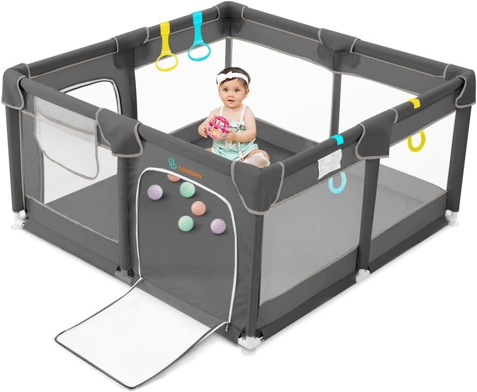 COMOMY Kinderbox voor baby's en peuters, 127x 127 x 66 cm, box voor baby's en 4 trekringen, zacht en ademend net, activiteitencentrum voor kinderen, Groen
