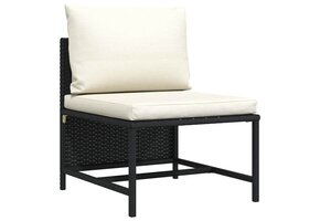 Zwarte Poly Rattan Sectionele Middenbank met Kussens - 45% Korting