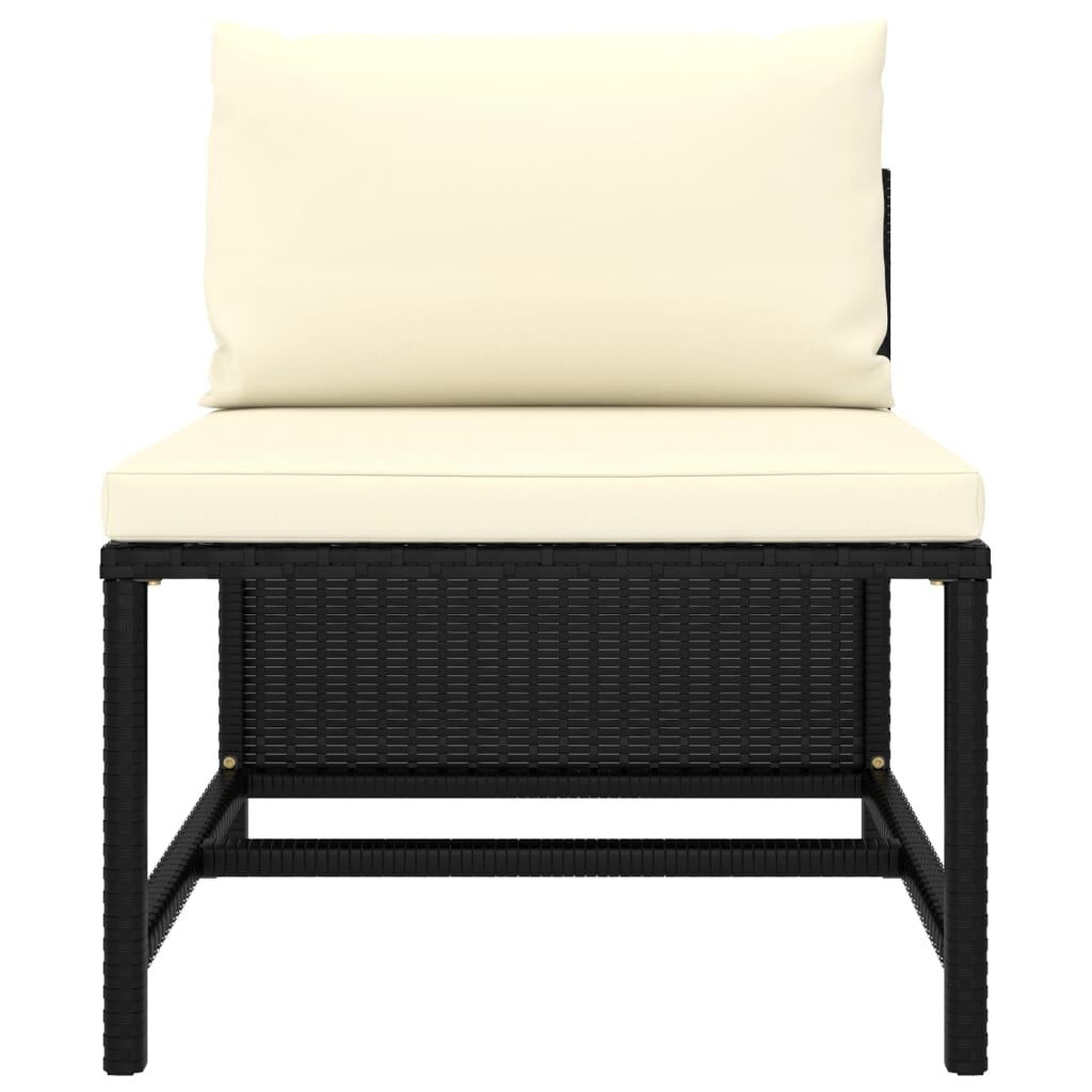 Sectionele Middenbank met Kussens - Poly Rattan Zwart (59% Korting)