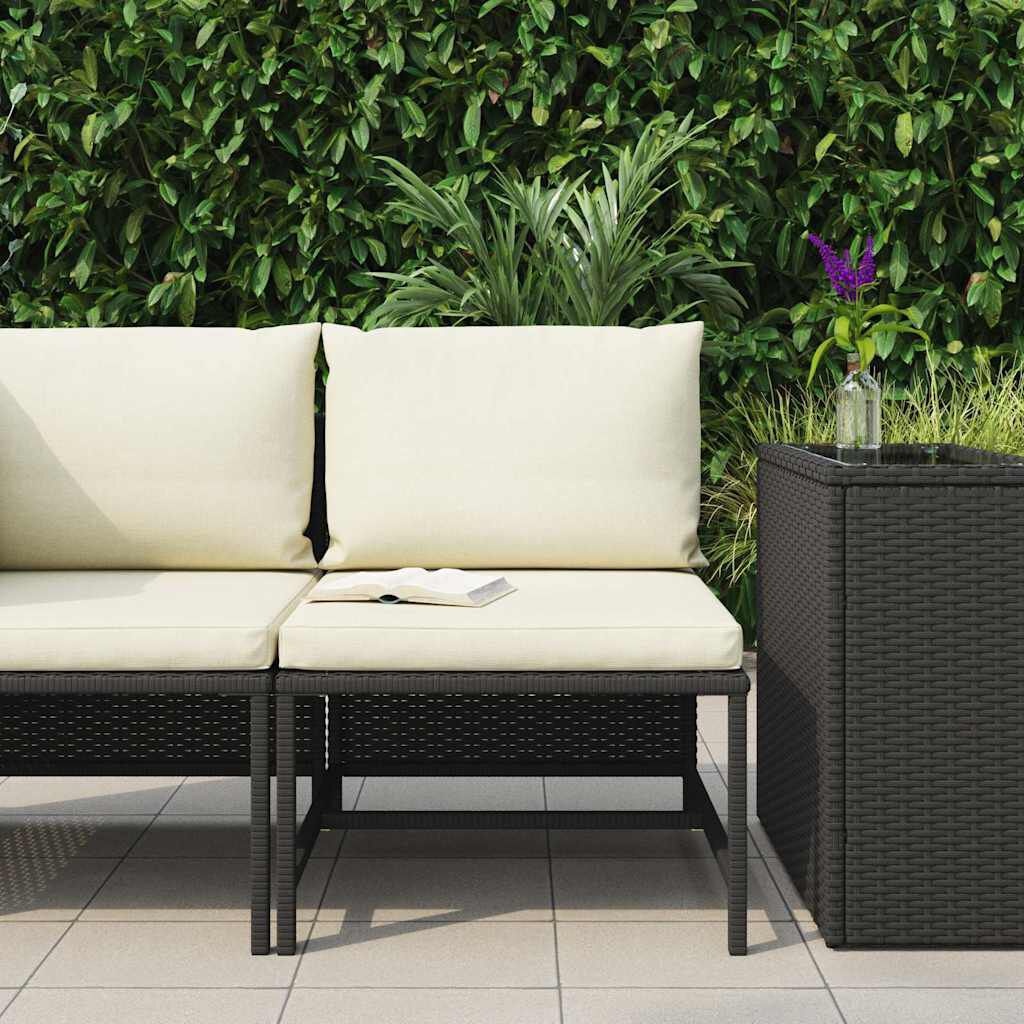 Sectionele Middenbank met Kussens - Poly Rattan Zwart (59% Korting)