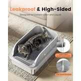 Roestvrijstalen Kattenbak, Grote XXL Kattenbak met Schep, Semi-Gesloten Kattenbakken met Verwijderbare Hoge Rand, Metalen Toilet voor Katten, Geurvrij, Gemakkelijk Schoon te Maken, Lichtgrijs