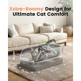 Roestvrijstalen Kattenbak, Grote XXL Kattenbak met Schep, Semi-Gesloten Kattenbakken met Verwijderbare Hoge Rand, Metalen Toilet voor Katten, Geurvrij, Gemakkelijk Schoon te Maken, Lichtgrijs