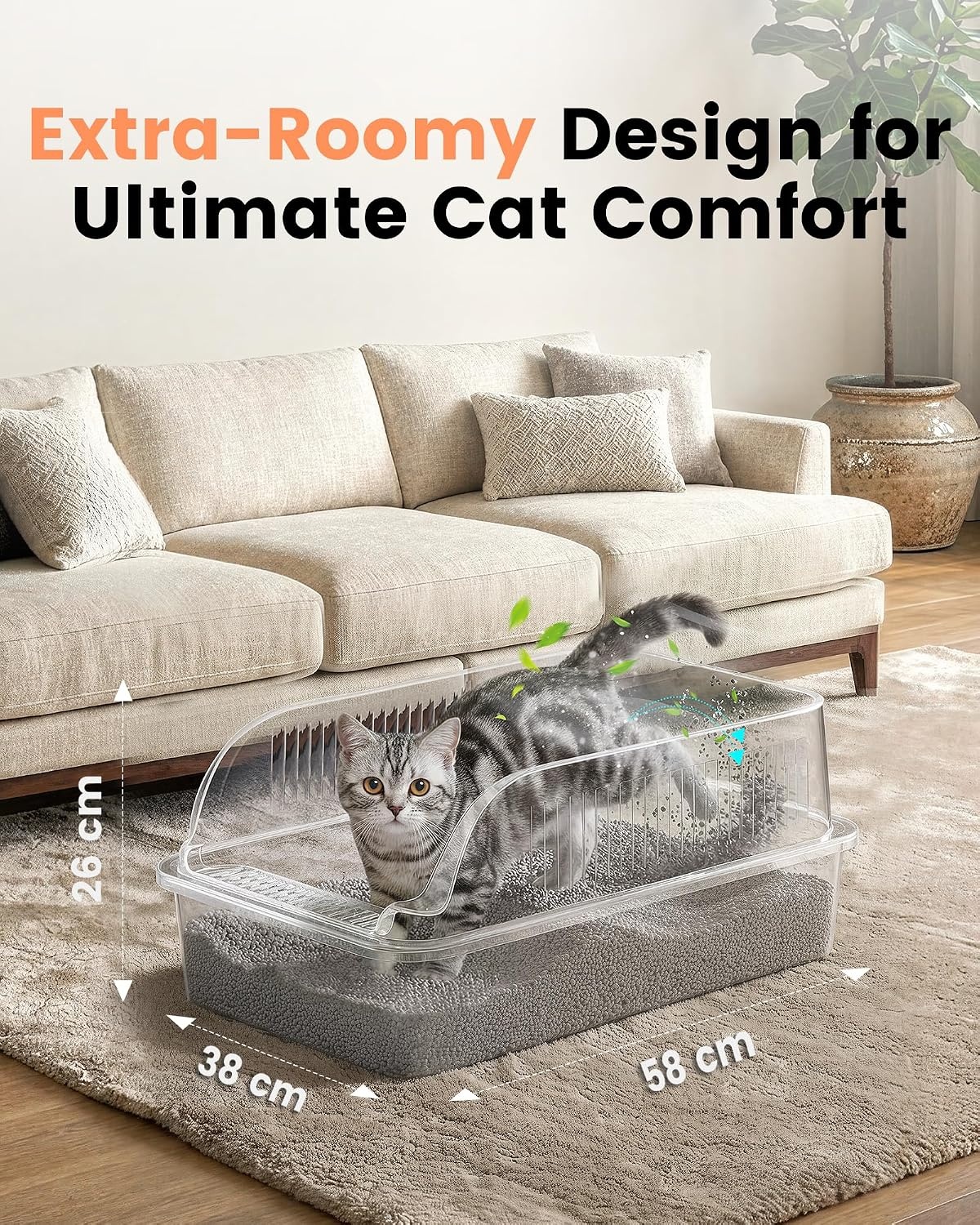 Roestvrijstalen Kattenbak, Grote XXL Kattenbak met Schep, Semi-Gesloten Kattenbakken met Verwijderbare Hoge Rand, Metalen Toilet voor Katten, Geurvrij, Gemakkelijk Schoon te Maken, Lichtgrijs